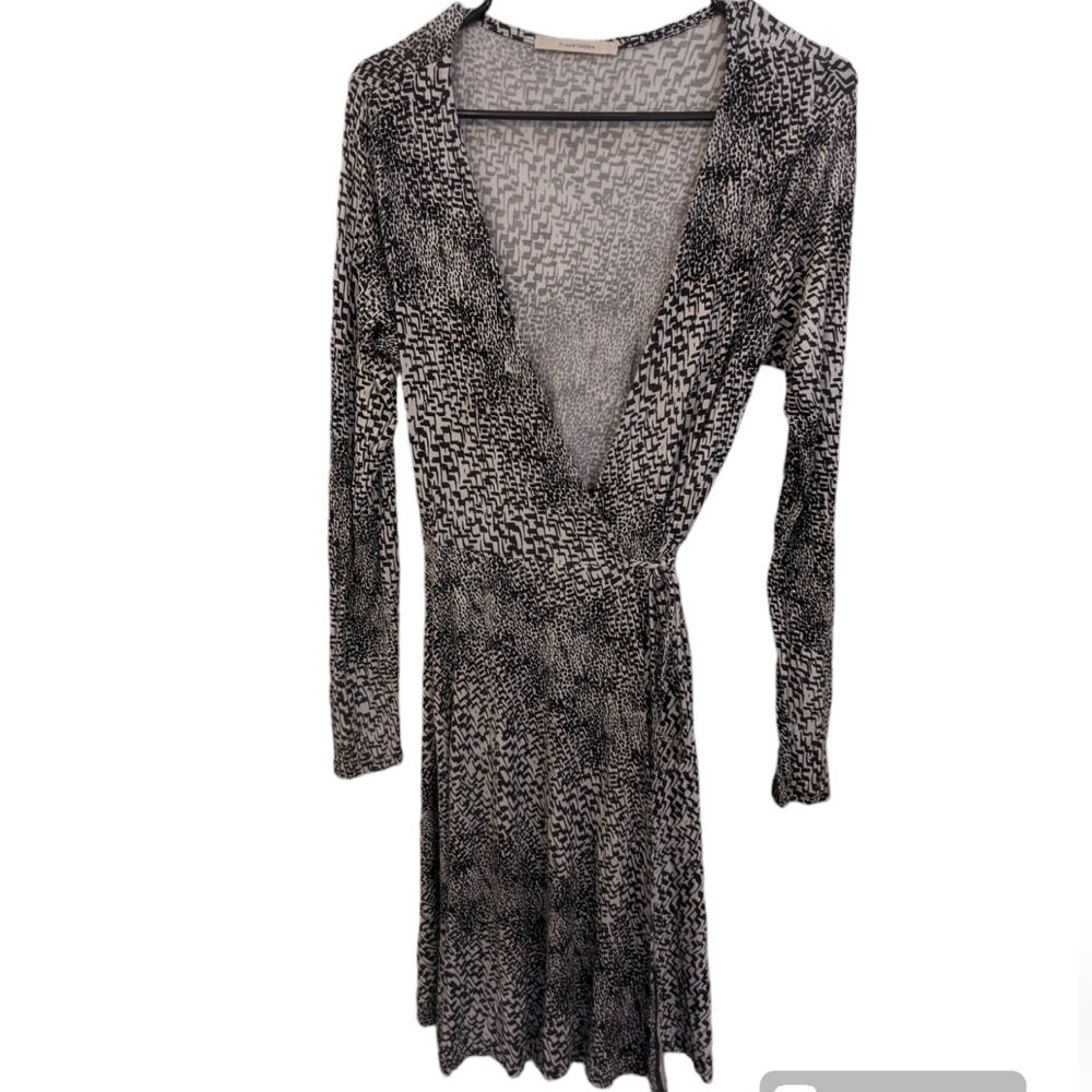 41 Hawthorn Midi Long Sleeve Real Wrap Dress Black Geometric Print Sz Medium